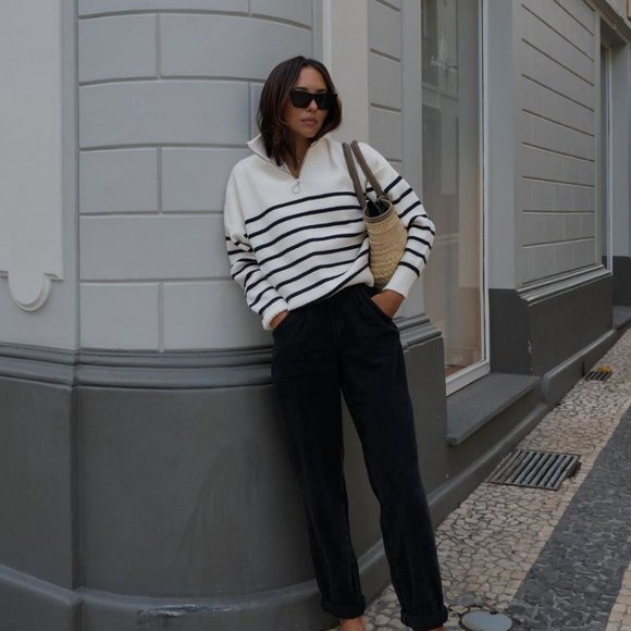 Mango Half Zip Striped Oversized Sweater BLOGGERS FAVORITE SOLD OUT!! - Picture 4 of 4